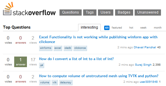 StackOverflow home page