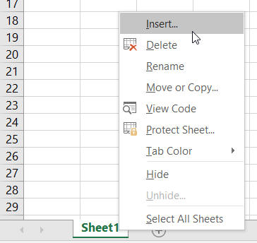 Inserting a worksheet