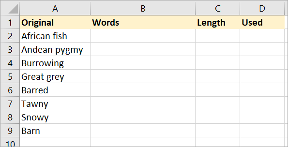 List of words