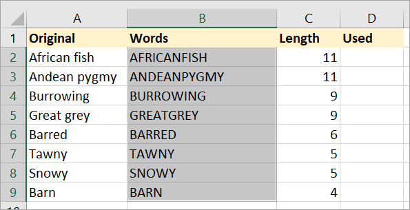 Final list of words