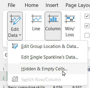 Showing empty and hidden cells options
