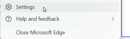 Edge settings menu
