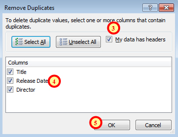 Removing duplicates in Excel 2007 or 2010