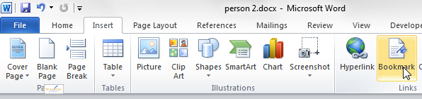 Inserting Word bookmark
