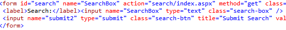 The HTML for the search button