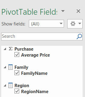 Pivot table field list