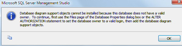 Database diagram error message