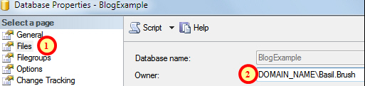 Database properties dialog box