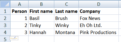 The Excel list of names