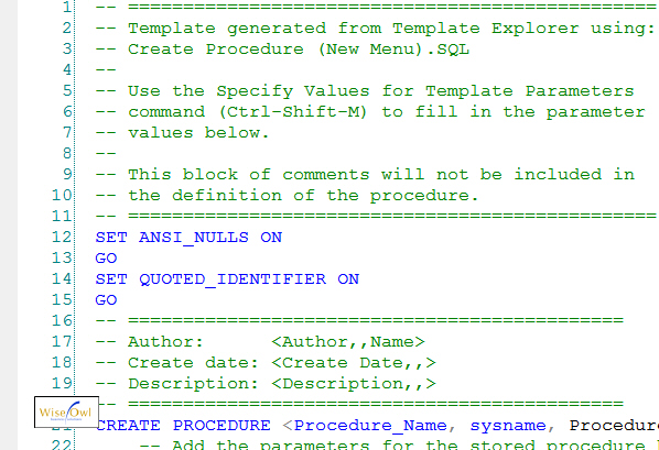 Part of Stored Procedure template
