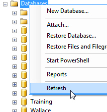 Right-click to refresh databases