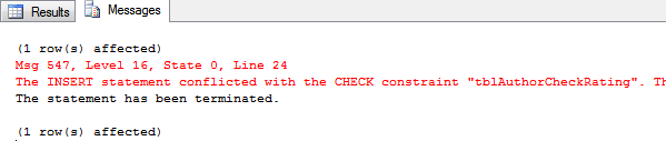 Check constraint error message