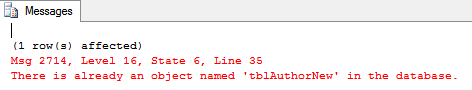 Error message - table exists