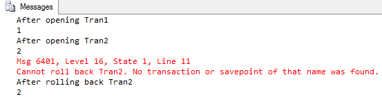 Error when rollling back nested transaction