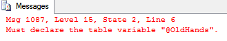 Table variable not declared - message 1087