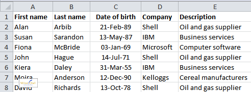 Our example spreadsheet of clients