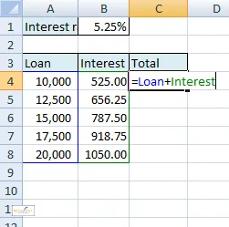 Using range names in formulae