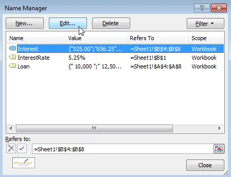 The Name Manager in Excel 2007