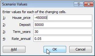 Entering scenario values