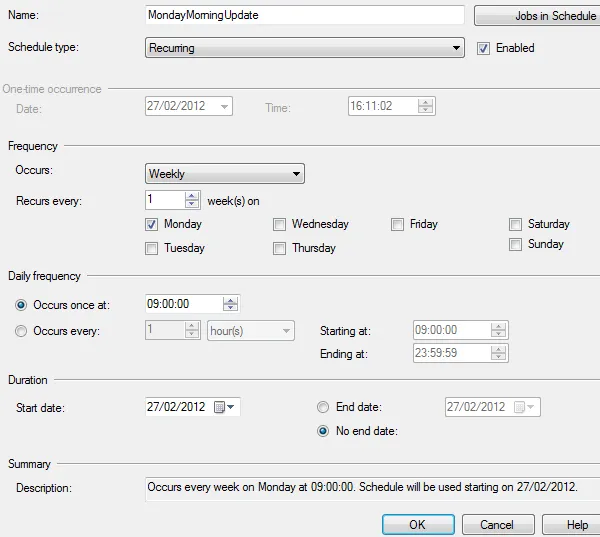 Schedule setup