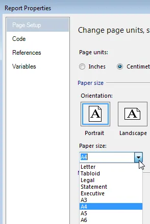 Choosing page size.