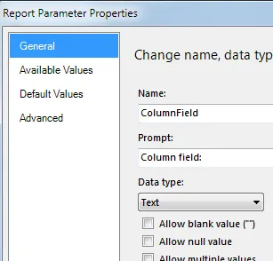 Parameter properties dialog box