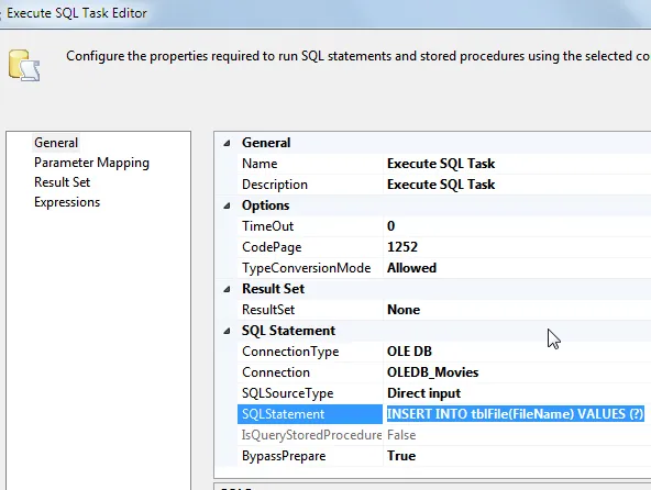 SQL Statement to execute