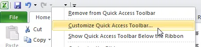 Customise quick access toolbar