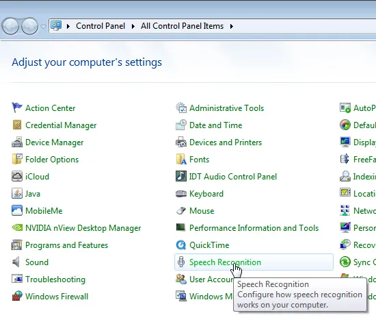 Speech recognition settings