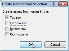 Creating range names from selection