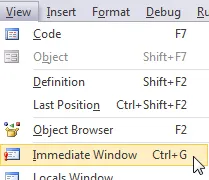 Showing immediate window