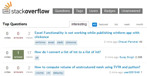 StackOverflow home page