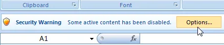 Macro warning Excel 2007