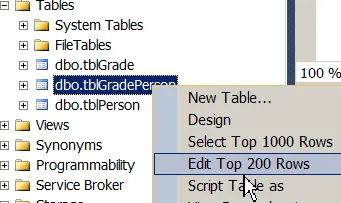 Editing the tblGradePerson table