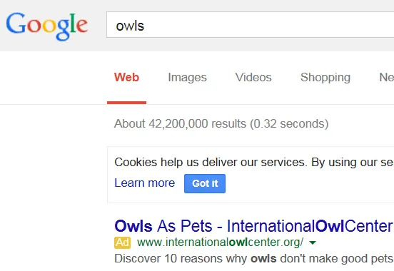 Owl search in Google