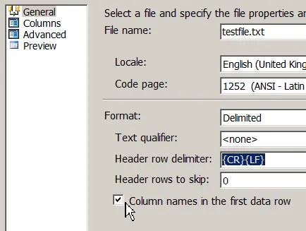 Column names in the first data row