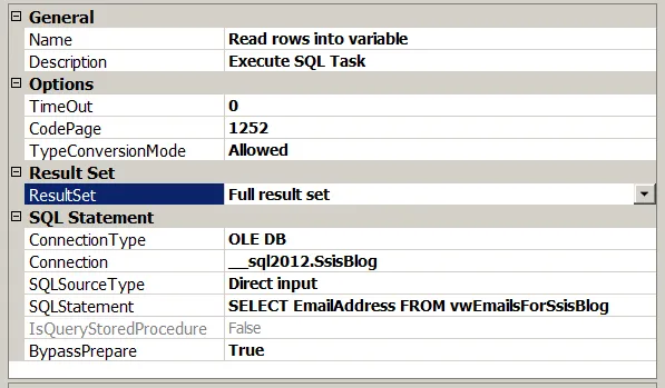 Read results into variable