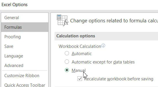 Turning calculation off