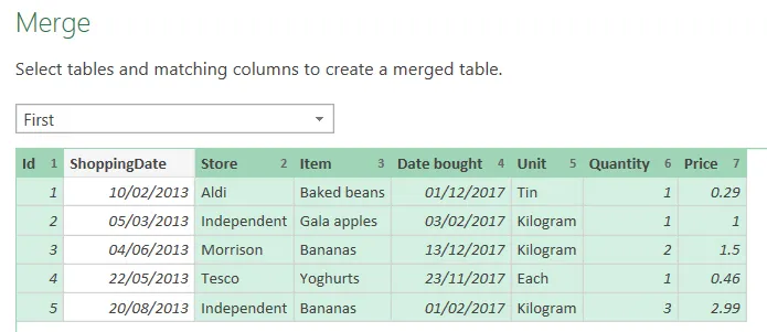 Matching by column