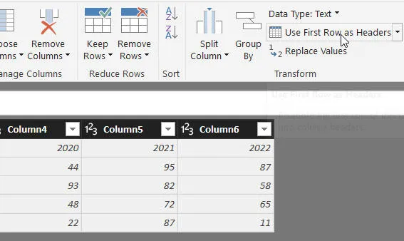 Column headings