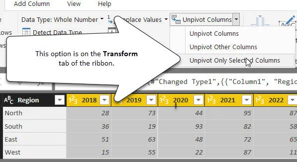 Unpivot selected columns