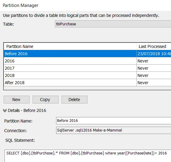 Partitioning a table