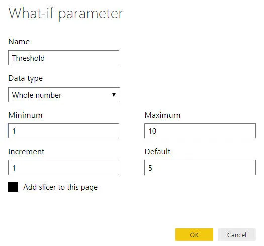 What-if parameter dialog box