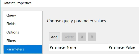 Parameters tab