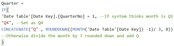 Power BI Date Calendar Quarter