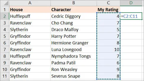 Array formula in cell