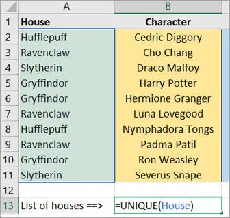 UNIQUE formula example