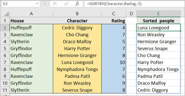 SORTBY function