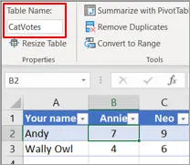 Excel table