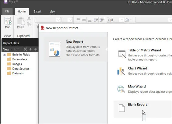 The report builder interface